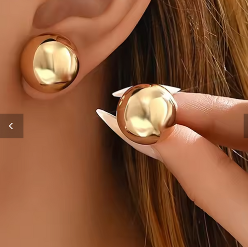 Big Ball Stainless Steel Round Stud Earrings for Women