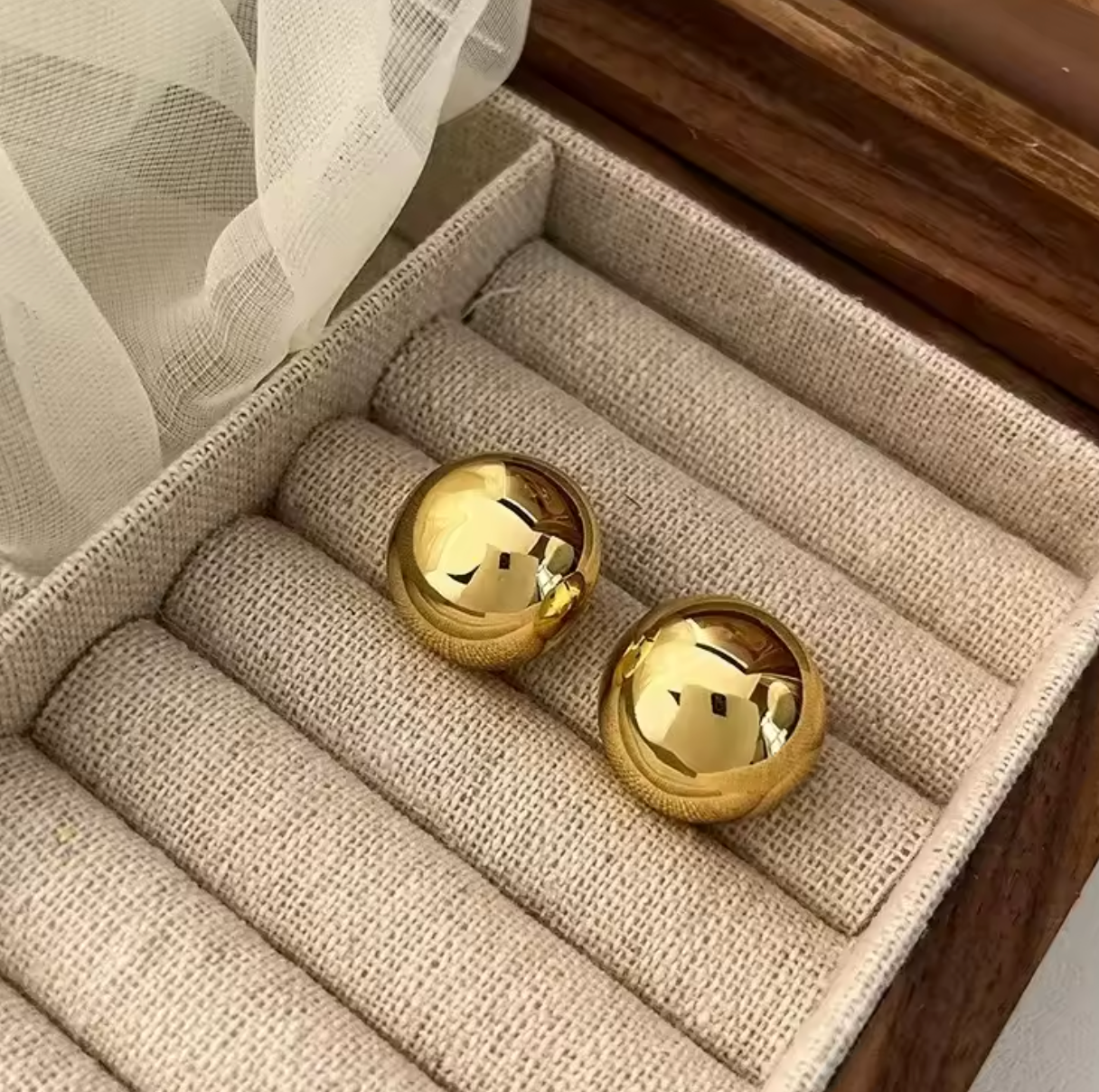 Big Ball Stainless Steel Round Stud Earrings for Women