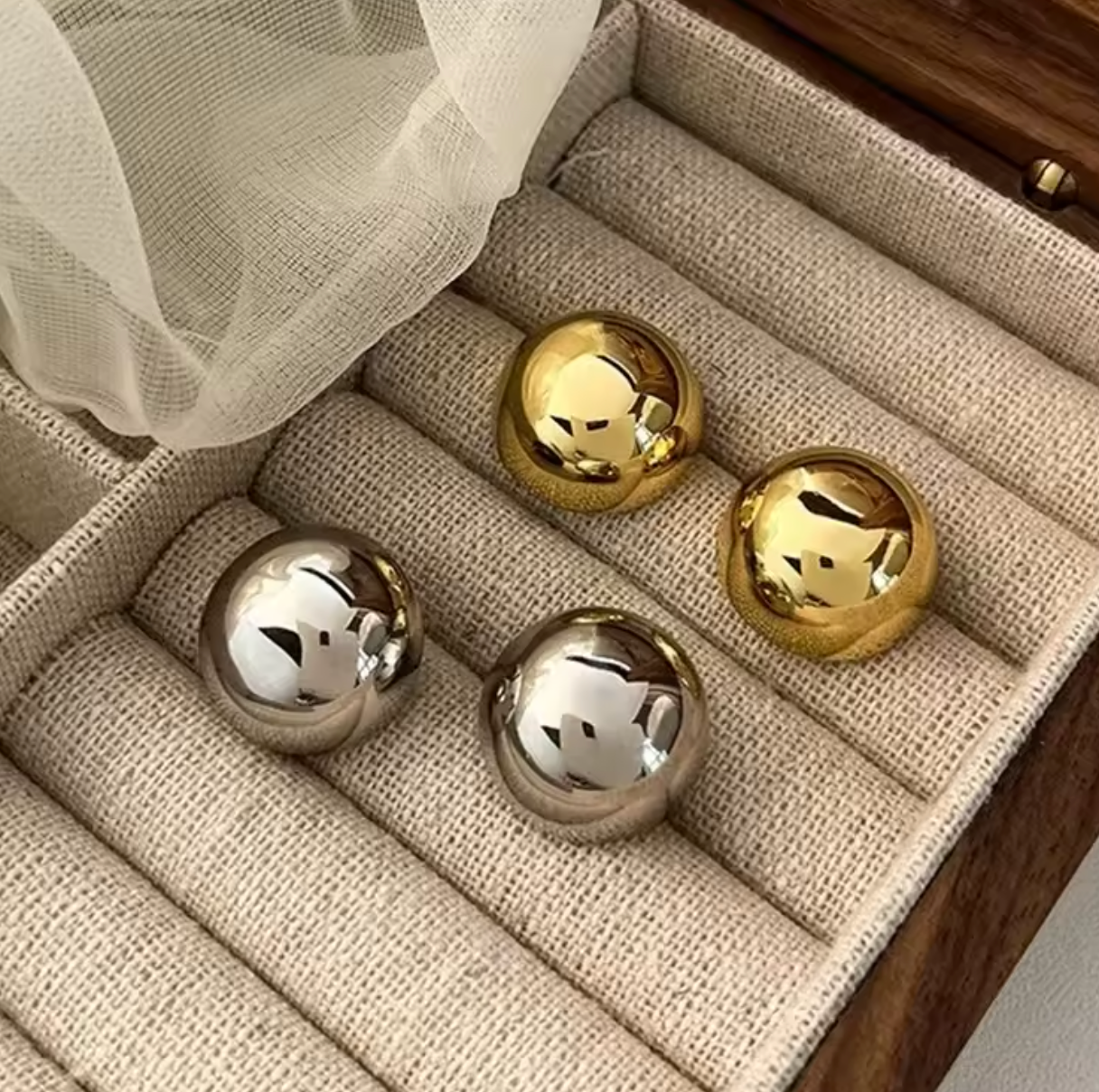 Big Ball Stainless Steel Round Stud Earrings for Women