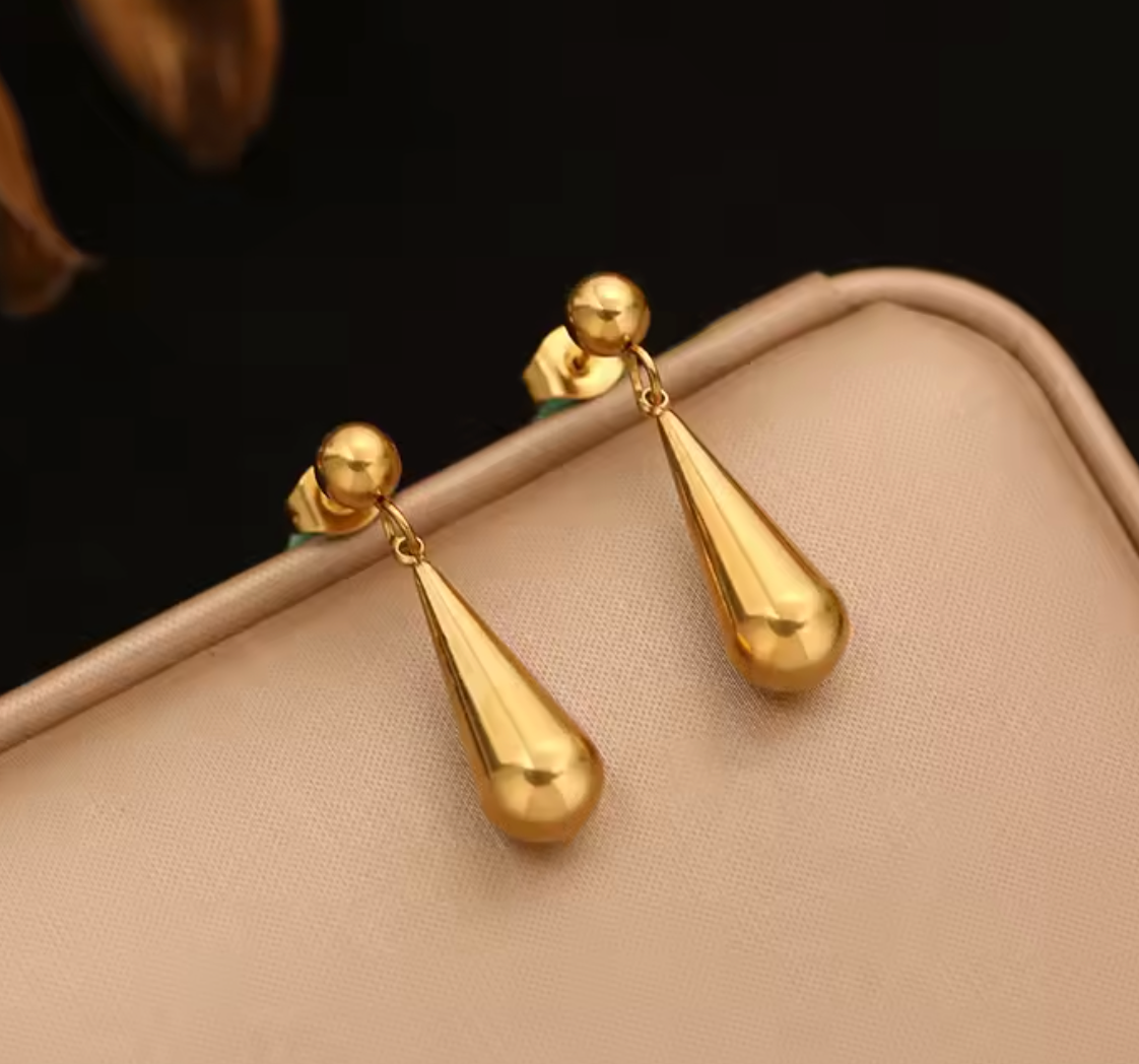 Stainless Steel Gold Color Teardrop Stud Earrings for Women