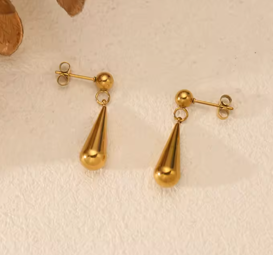 Stainless Steel Gold Color Teardrop Stud Earrings for Women