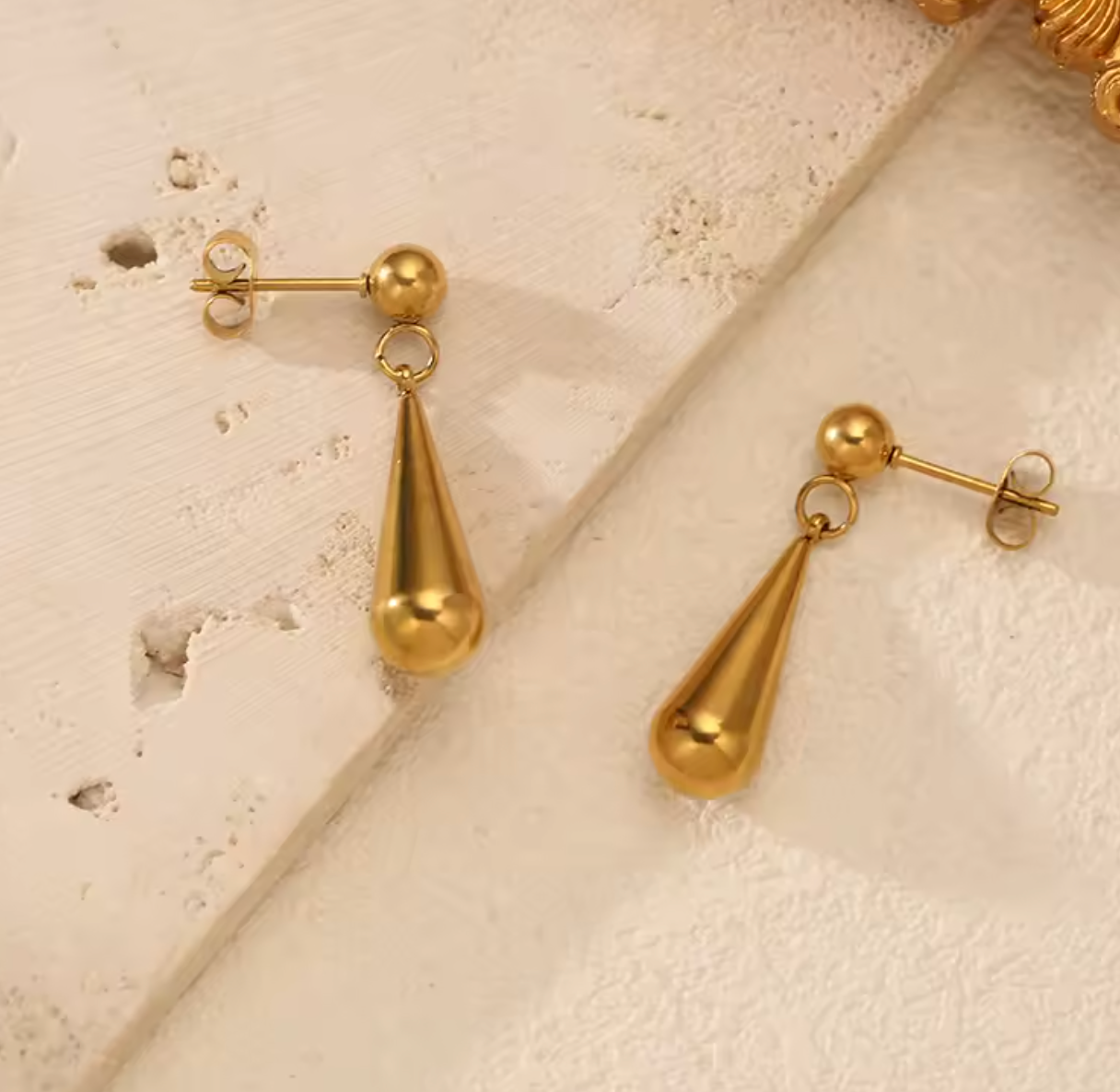 Stainless Steel Gold Color Teardrop Stud Earrings for Women
