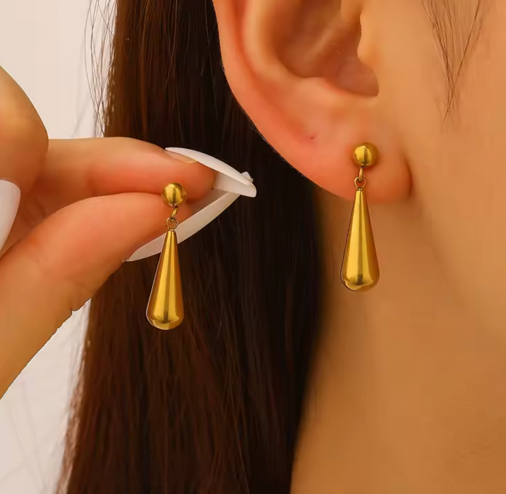 Stainless Steel Gold Color Teardrop Stud Earrings for Women