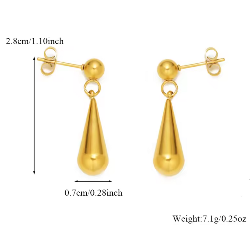 Stainless Steel Gold Color Teardrop Stud Earrings for Women