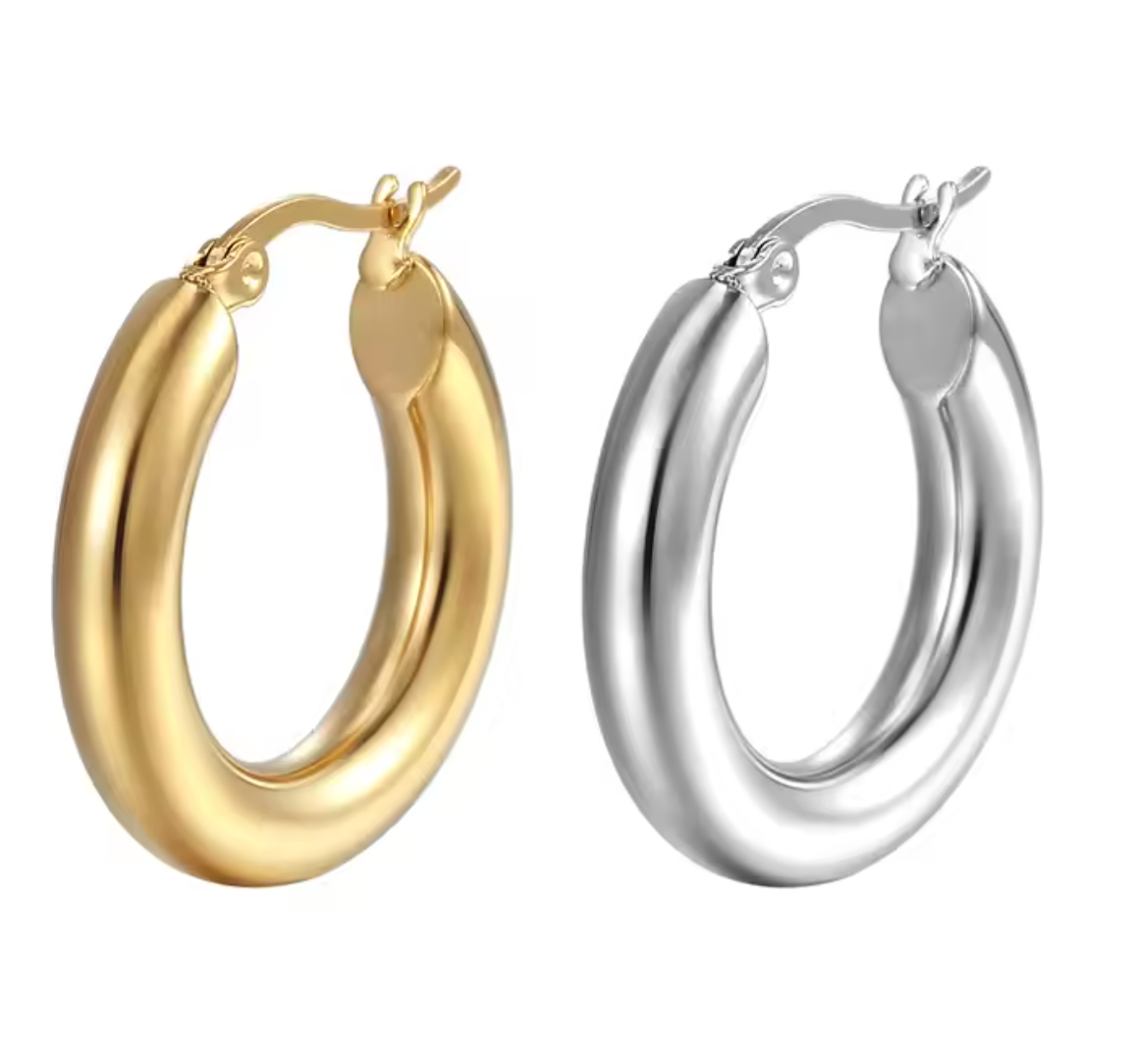 Stainless Steel Thick Hoop Earrings for Women