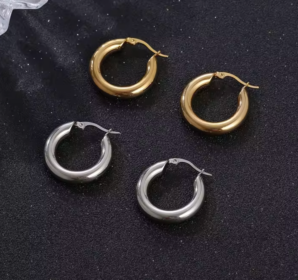 Stainless Steel Thick Hoop Earrings for Women