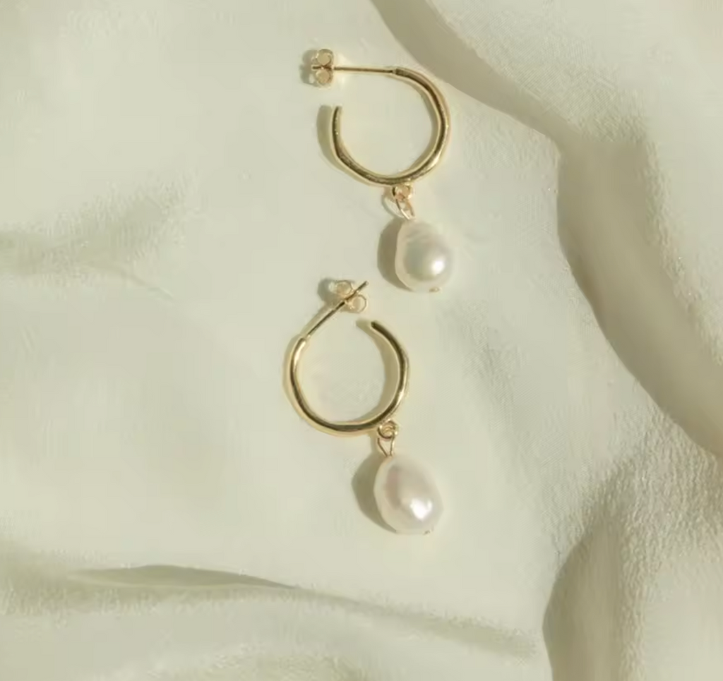 Natural Freshwater Pearl Pendant Hoop Earrings for Women