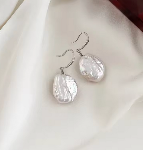 925 Sterling Silver Baroque Freshwater Pearl Drop Earrings for Women
