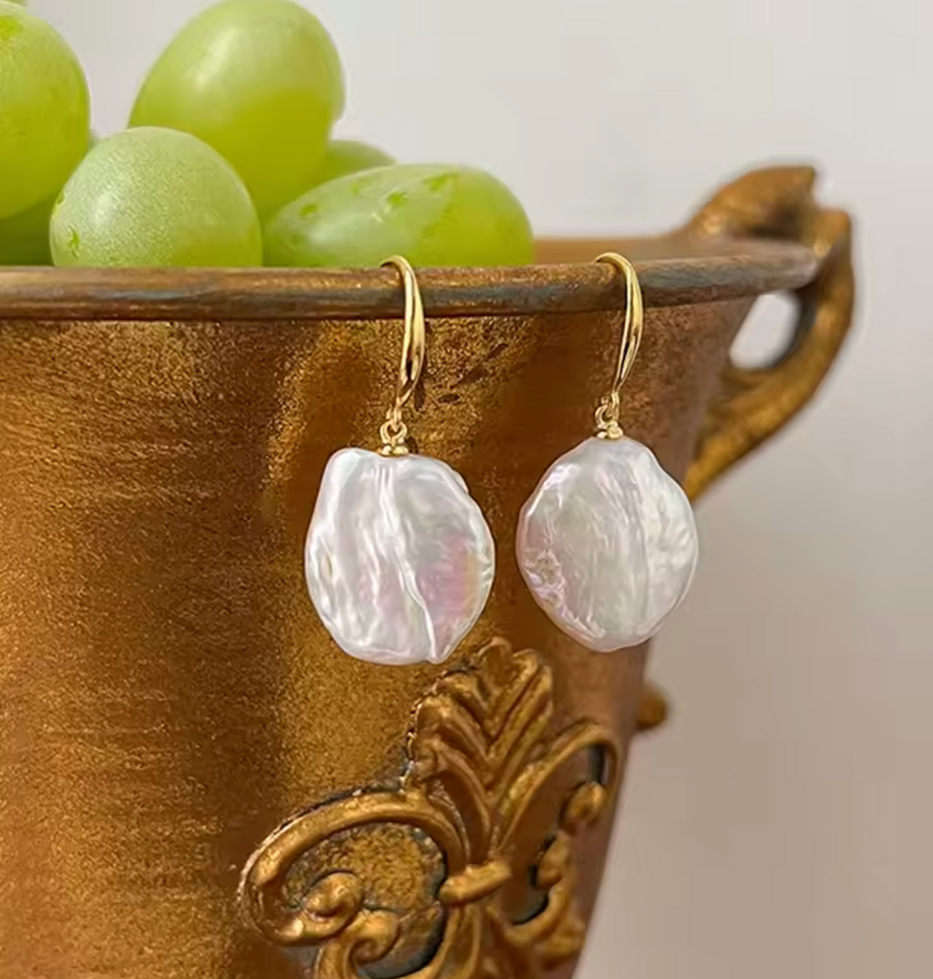 925 Sterling Silver Baroque Freshwater Pearl Drop Earrings for Women