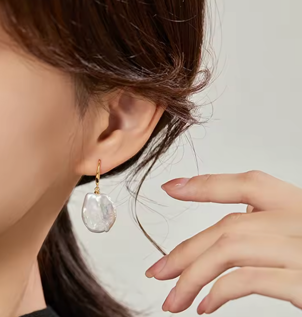 925 Sterling Silver Baroque Freshwater Pearl Drop Earrings for Women