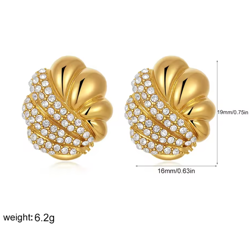 Geometric Flower Shape Stud Earrings with Cubic Zirconia