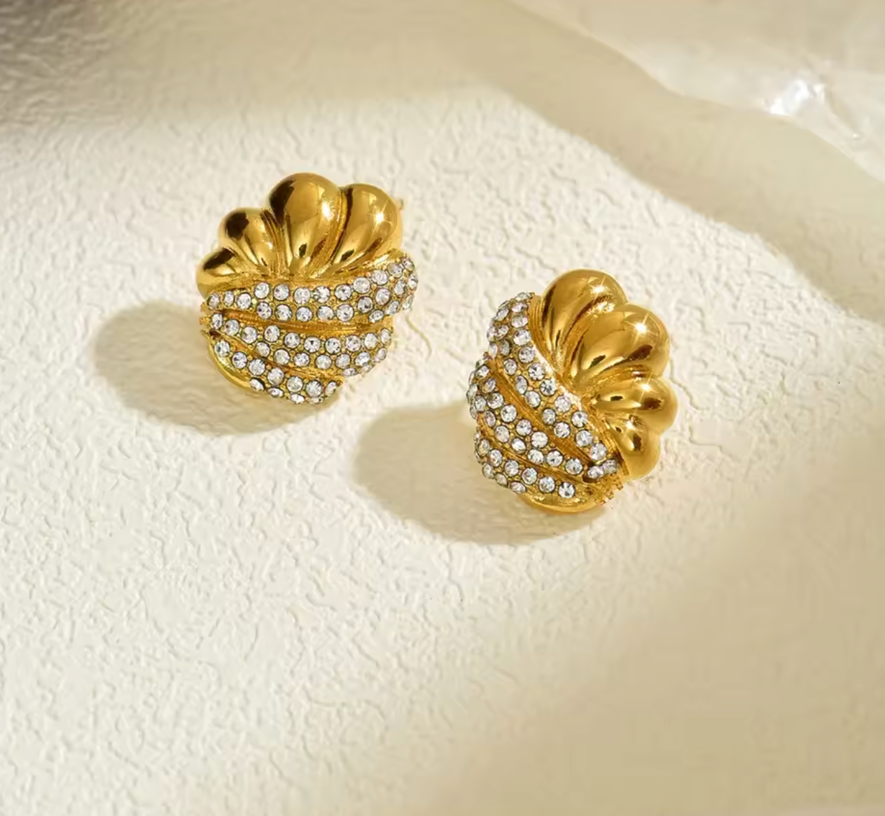 Geometric Flower Shape Stud Earrings with Cubic Zirconia
