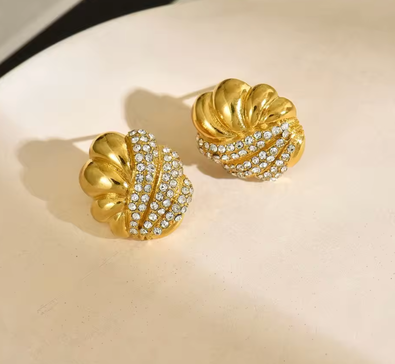 Geometric Flower Shape Stud Earrings with Cubic Zirconia