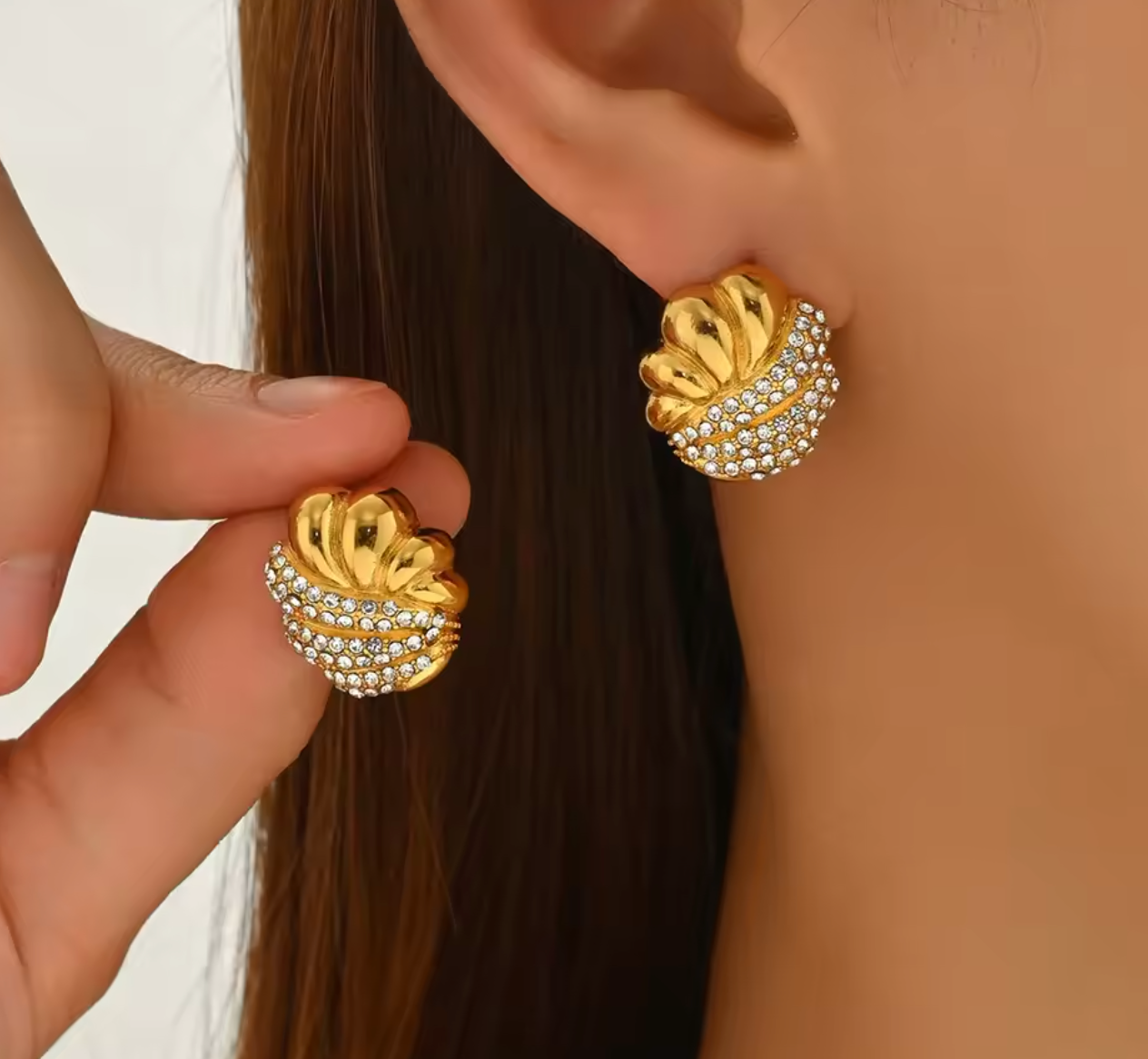 Geometric Flower Shape Stud Earrings with Cubic Zirconia