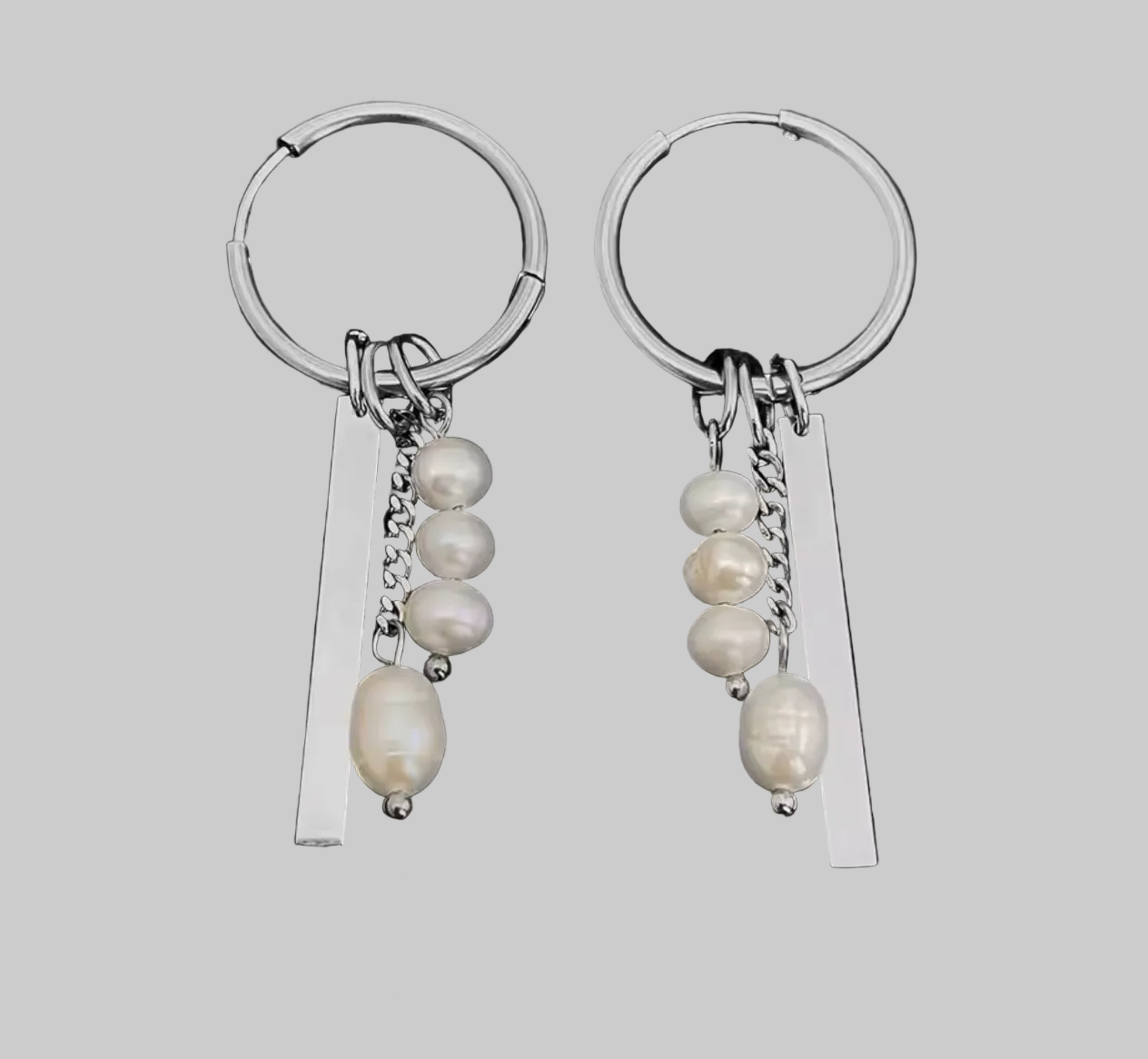 Gold Color Stainless Steel Bohemian Hoop Earrings with Pearl Tag Elements