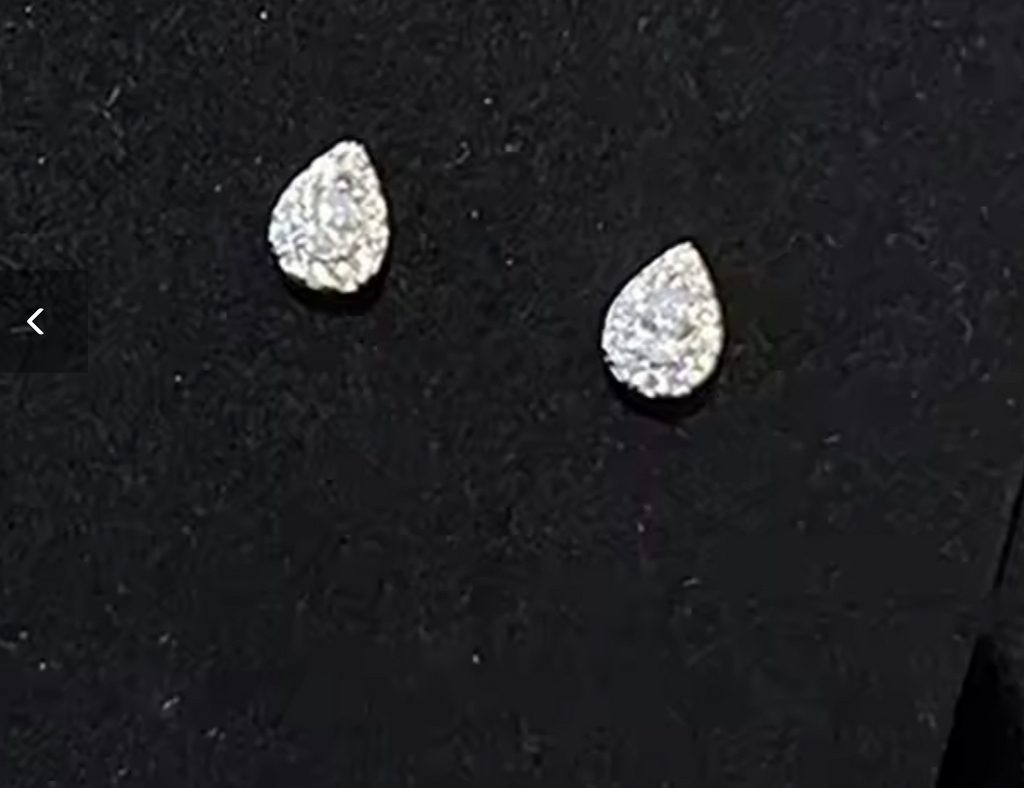Shiny 925 Sterling Silver Teardrop Stud Earrings with Full Zircon